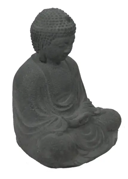 Product image of the product “Sitting buddha, Japanese, Form stone, carved, handcrafted& coloured grey ”